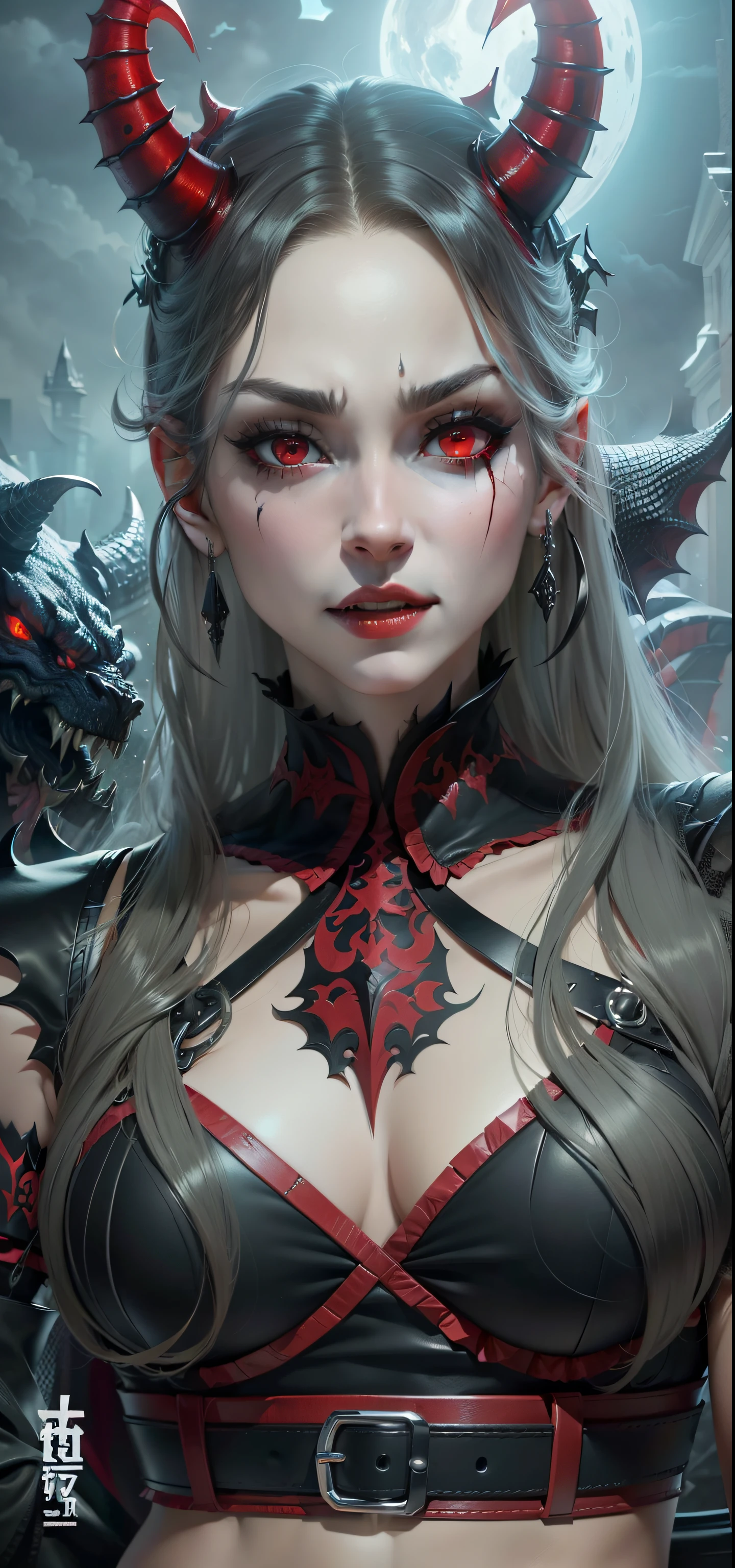 Highest quality, masterpiece, A demon monster with black scales, devil horns，The demons，Hellbringers，hell，Bloody red eyes，Exaggeration，Fierce, Ghastly, 8K, Super detail, High details, High quality, Best quality, A high resolution