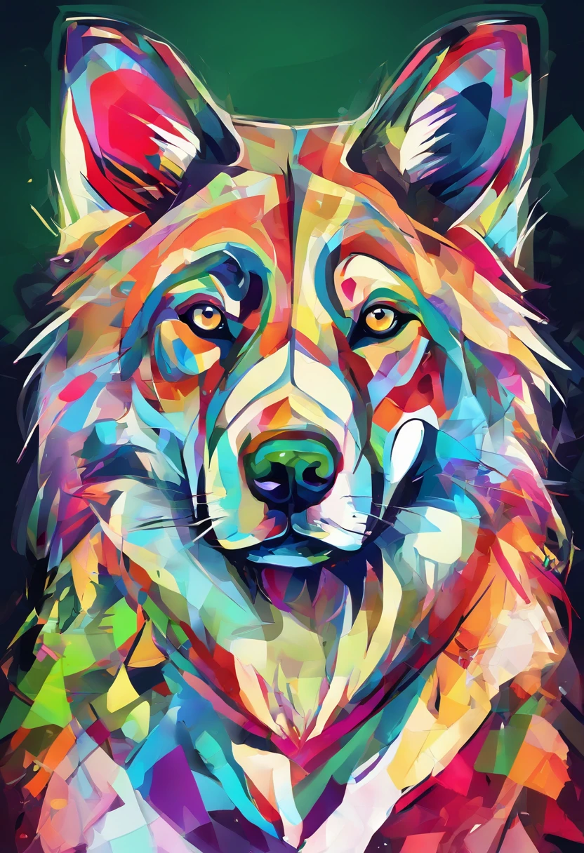 Acuarela abstracta 3D,fondo oscuro,High resolution,Alta calidad,colorido,verde,rojo,azul, pintura de un perro Husky Siberiano blanco. contitulo al pie de lai magen (GRONE) CON LETRA EN GRAFFITI