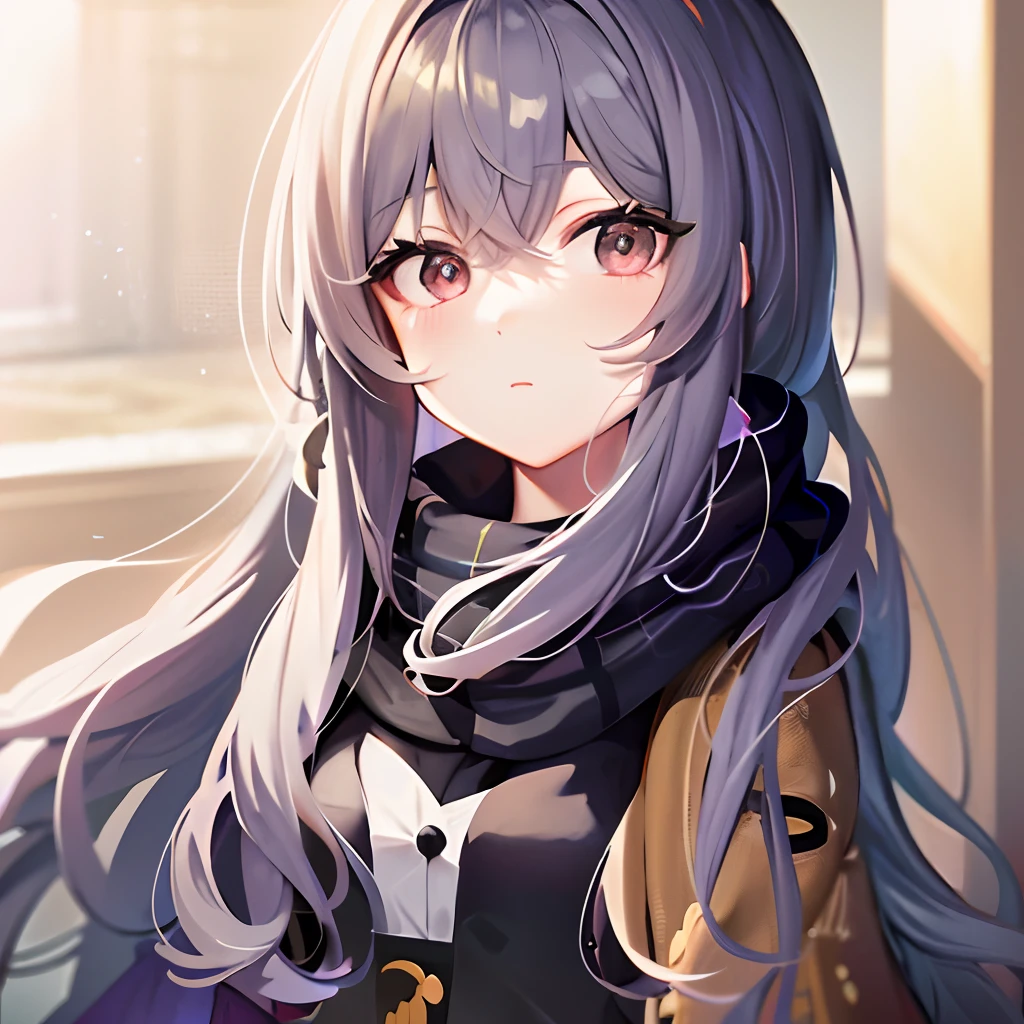 Anime girl with long hair and scarf looking at camera, portrait anime girl, Anime moe art style, from girls frontline, extremely cute anime girl face, (Anime girl), a beautiful anime portrait, Cute anime girl portrait, Anime girl with long hair, Cute anime girl, Portrait of an anime girl, cute anime girl portraits, Anime girl portrait, pretty anime girl, girls frontline style,Golden eyes