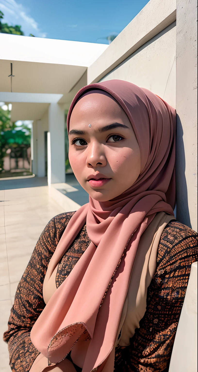 Craft an outstanding portrait that celebrates the beauty and individuality of a Malay girl in a hijab. Showcase her personality and story through creative composition and lighting. Use natural light or unique artificial lighting to add depth and character to the portrait. Pay attention to the details of her hijab, clothing, and accessories, highlighting their textures and colors. Encourage the subject to express her emotions and character through her gaze and pose, creating a compelling and empowering portrait that captures her strength and uniqueness.