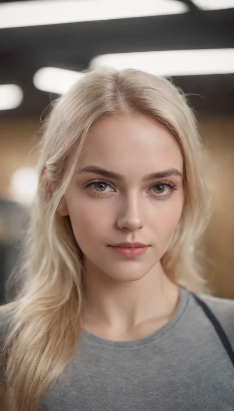 Selfie of a blonde girl in a gym, 24 yahre alt, russisch