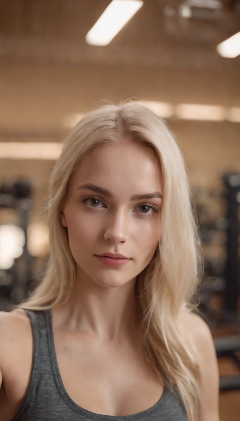 Selfie of a blonde girl in a gym, 24 yahre alt, russisch