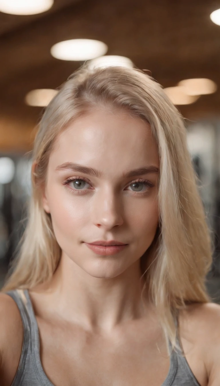 Selfie of a blonde girl in a gym, 24 yahre alt, russisch