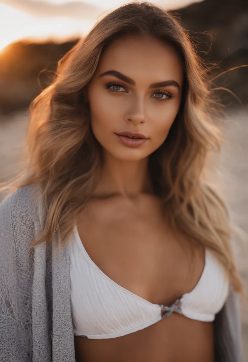 arafed frau im Bikini, Sexy girl with brown eyes, portrait sophie mudd, blonde hair and large eyes, Selfie einer jungen Frau, Augen am Strand, Violet Myers, ohne Make-up, Natural makeup, mit arsch zur Kamera, Gesicht mit Artgram, dezentes Make-up, Stunning full body shot, am Strand, Spaltung