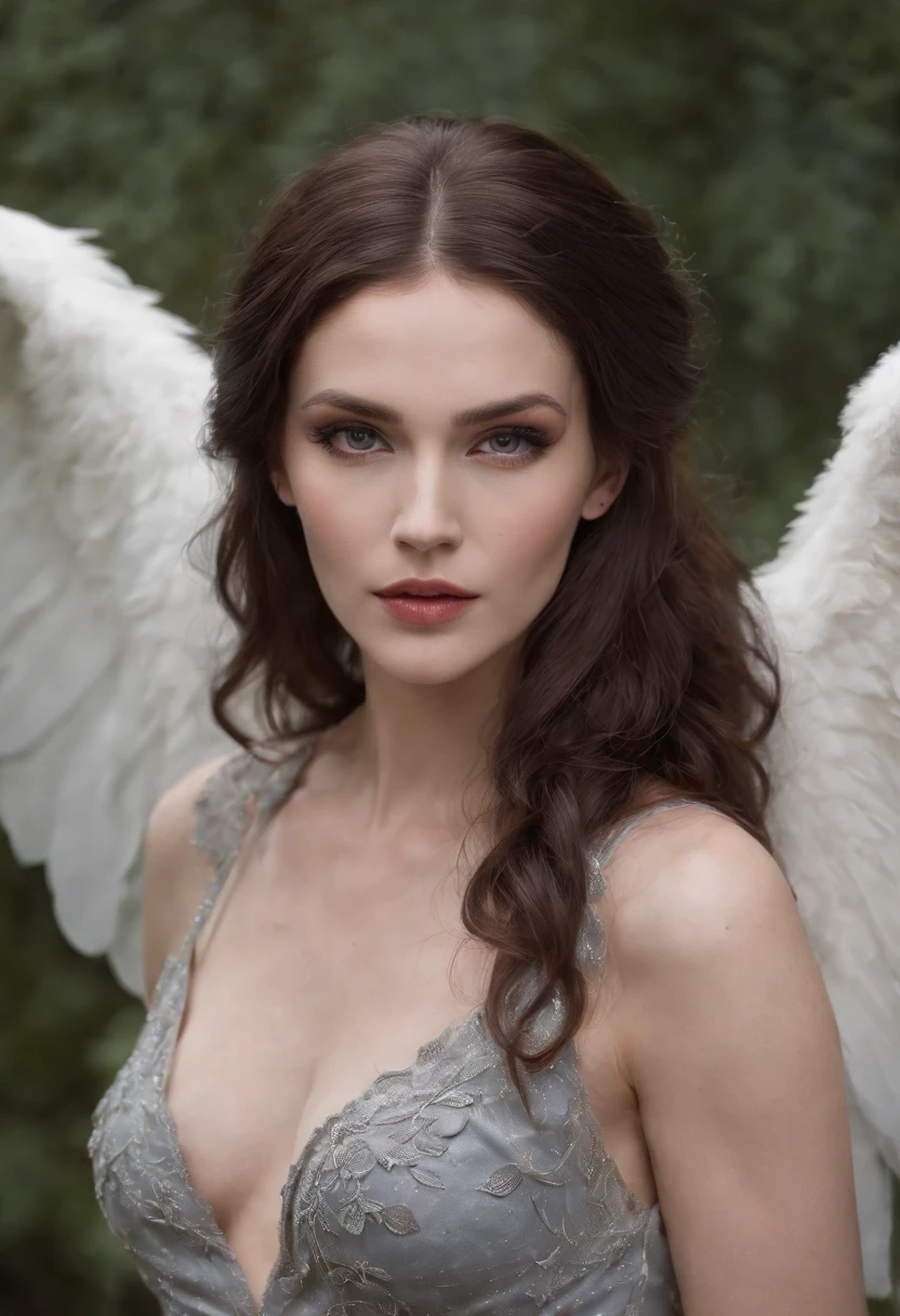 "Create a depiction of Lilith with dark, flowing hair and captivating eyes that exude mystery. Imagine her with a pale complexion and an alluring mark on her skin. Her wings, resembling those of an owl or serpent, add to her enigmatic charm. Show her with elegant hands that carry an air of both sensuality and strength. Against a backdrop of night, convey Lilith's allure and intrigue in a single image."