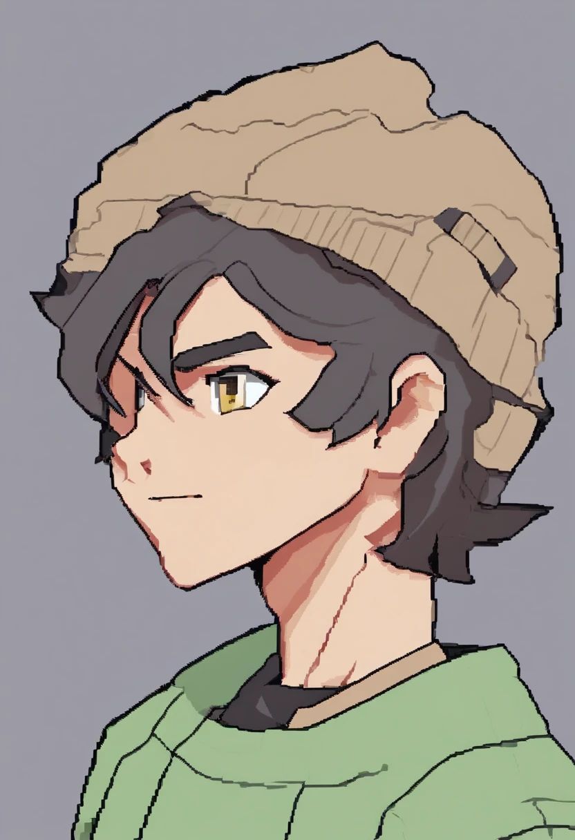 arafed boy 19 yo, 180cm , 70kg, in a light green sweatshirt , mid shot portrait, profile shot, photo portrait, high quality portrait, taken in the early 2020s, headshot profile picture, french crop haircut, black hair, van beard style , brown eyes,