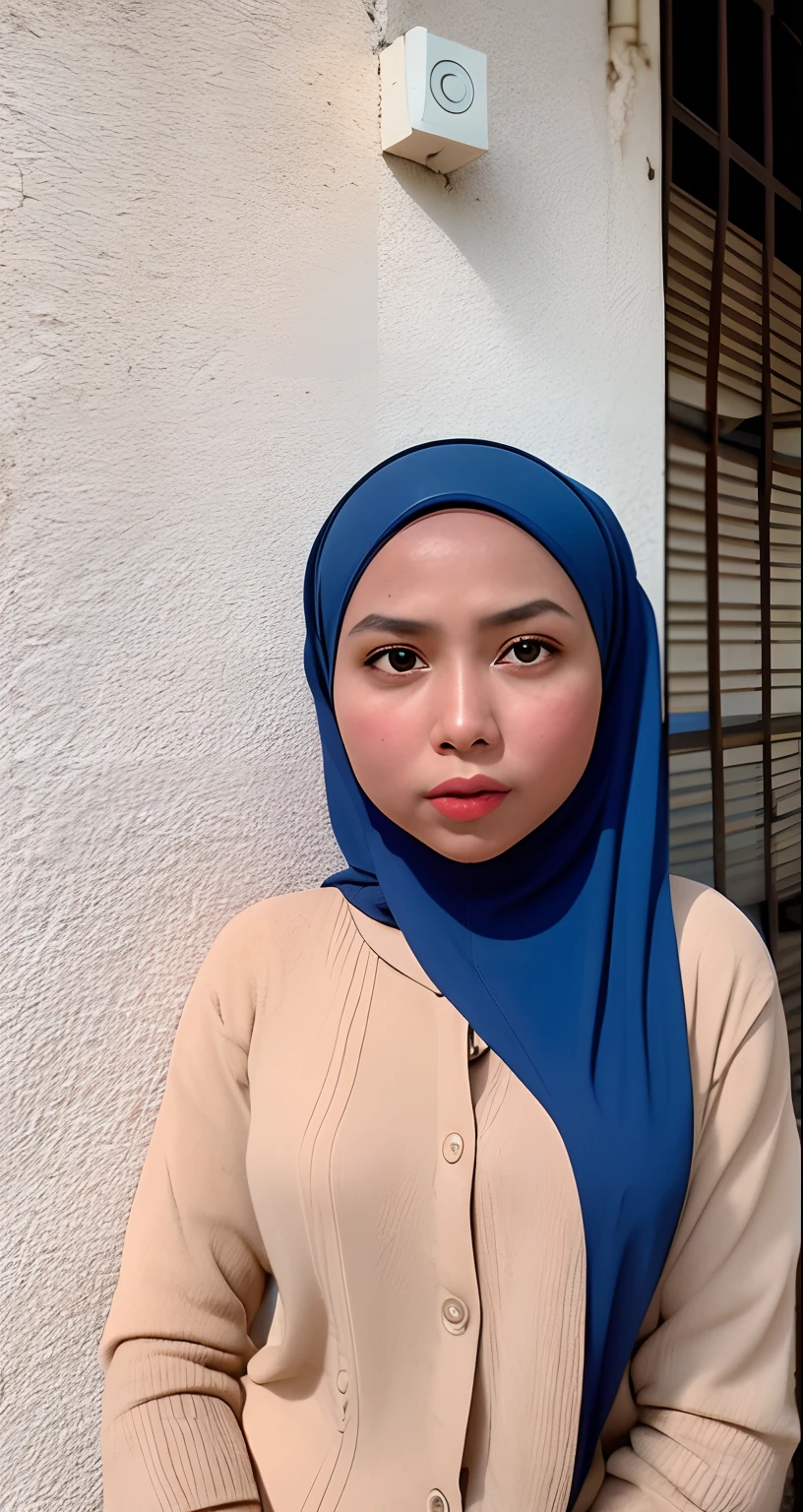 Craft an outstanding portrait that celebrates the beauty and individuality of a Malay girl in a blue hijab. Showcase her personality and story through creative composition and lighting. Use natural light or unique artificial lighting to add depth and character to the portrait. Pay attention to the details of her hijab, clothing, and accessories, highlighting their textures and colors. Encourage the subject to express her emotions and character through her gaze and pose, creating a compelling and empowering portrait that captures her strength and uniqueness.