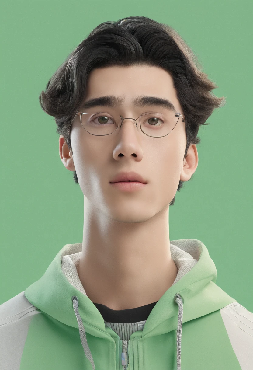 arafed boy 19 yo, 180cm , 70kg, in a light green sweatshirt , mid shot portrait, profile shot, photo portrait, high quality portrait, taken in the early 2020s, headshot profile picture, french crop haircut, black hair, van  beard style , brown eyes,