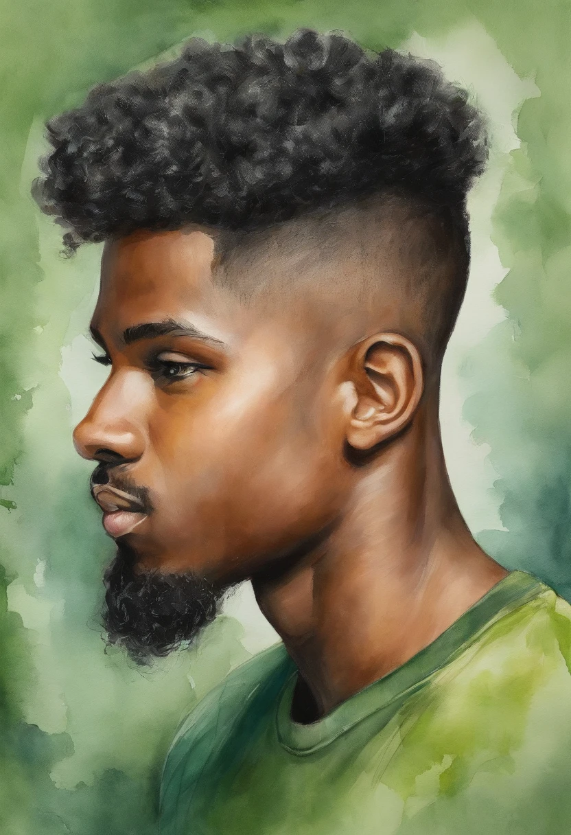 arafed boy 19 yo, 180cm , 70kg, in a light green sweatshirt , mid shot portrait, profile shot, photo portrait, high quality portrait, taken in the early 2020s, headshot profile picture, french crop haircut, black hair, van beard style , brown eyes,