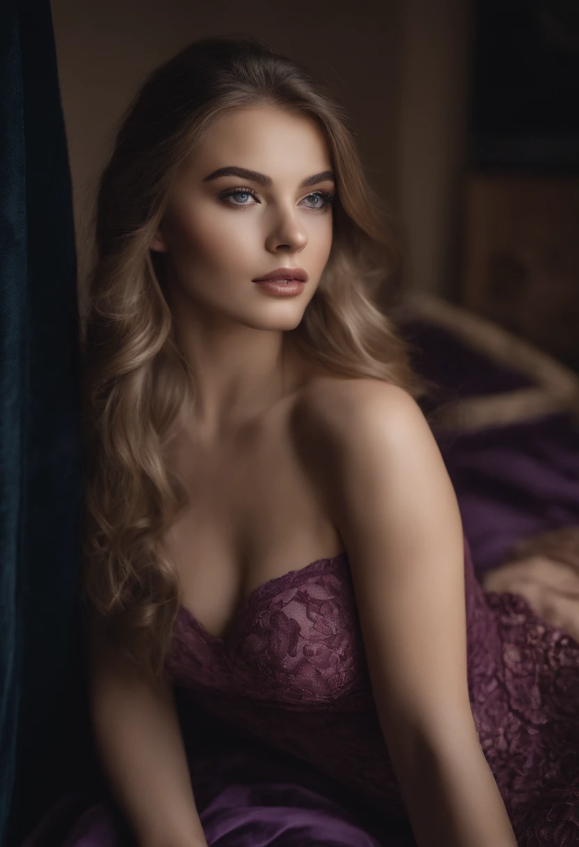 Arafed woman completely , fille sexy aux yeux bleus, ultra realist, Meticulously detailed, Portrait Sophie Mudd, cheveux blonds et grands yeux, selfie of a young woman, Yeux de chambre, Violet Myers, sans maquillage, maquillage naturel, looking straight at camera, Visage avec Artgram, Maquillage subtil, Great photo of the whole body kneeling on the bed, dans la chambre, Medium to large bust, yeux bruns, Souriant, Photo near a Bugatti Chironn, gothique, latex