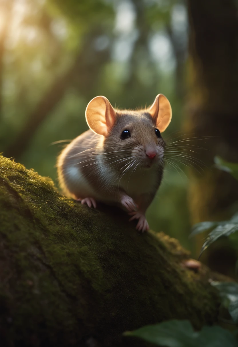 photorealistic, "smiling mice" in middle of the forest close to the tree, 8k realistic cinematik uhd 16:9 , Miki Asai Macro photography, close-up, hyper detailed, trending on artstation, sharp focus, studio photo, intricate details, highly detailed, by greg rutkowski,Movie Still,greg rutkowski,Xxmix_Catecat,Leonardo Style