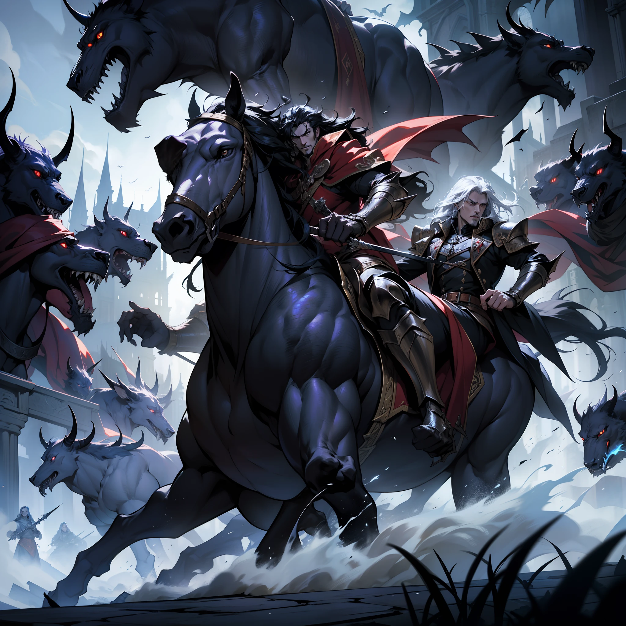 Castlevania Lord of the Shadows hyper realistic super detailed Dynamic shot masterpiece cinematic scene scenes movie Epic Legendary Lord Dracula leading troops armed with demons and beasts into battle Medieval war atmosphere hyper realistic super detailed faces hyper realistic super detailed correct poses Anatomy correct proportions super detailed super detailed super detailed