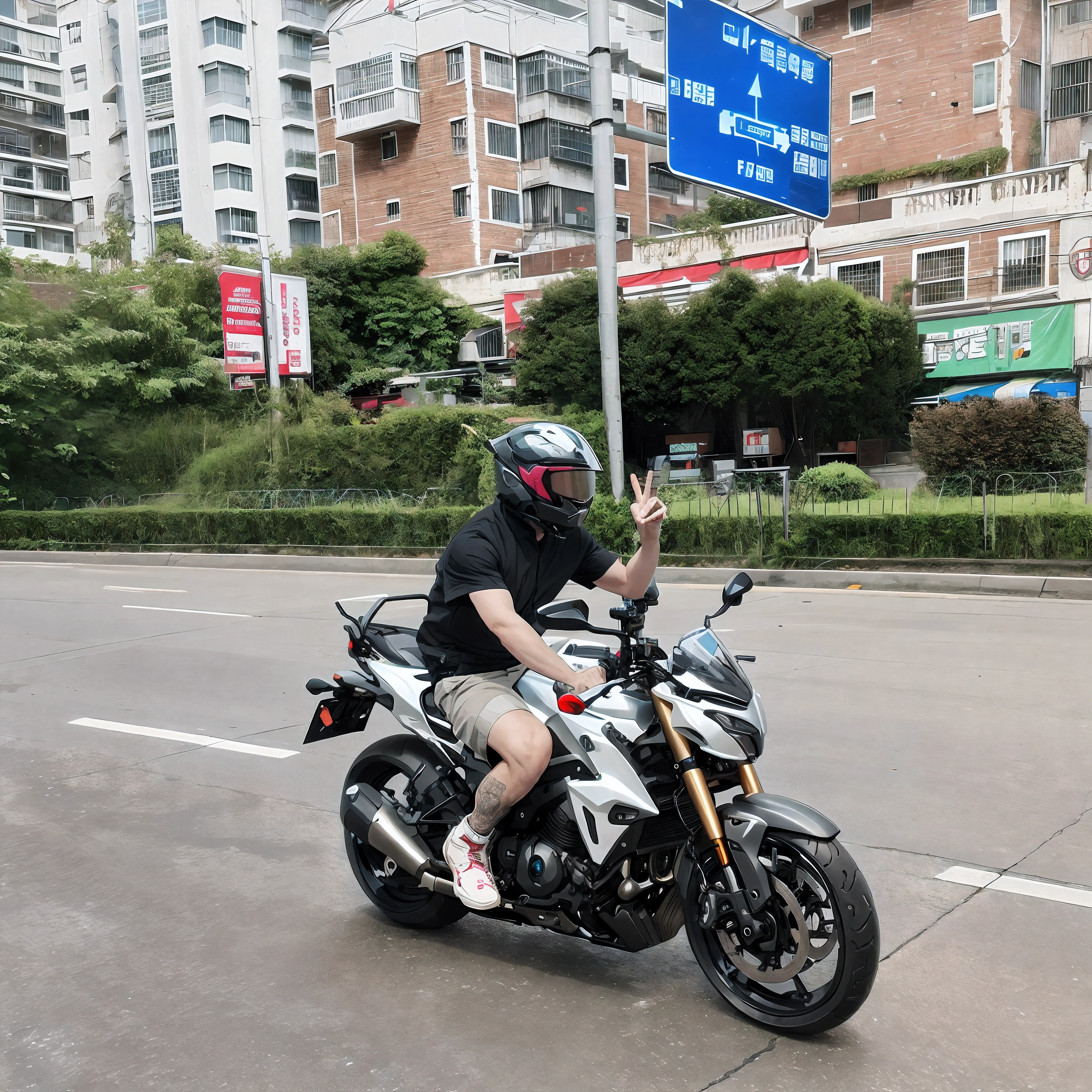 cyber punk style，Boys riding motorcycles，Right-handed Biye，The background is blurred out，Sense of acceleration