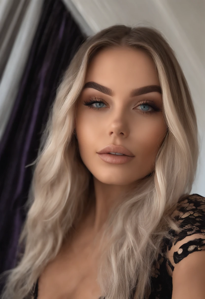 Arafed woman completely ,Tenue sexy, latex, Chlorure de polyvinyle, cuir, simili-cuir, fille sexy aux yeux bleus, ultra realist, Meticulously detailed, Portrait Sophie Mudd, cheveux blonds et grands yeux, selfie of a young woman, Yeux de chambre, Violet Myers, sans maquillage, maquillage naturel, looking straight at camera, Visage avec Artgram, Maquillage subtil, Superbe photo de tout le corps , dans la chambre, Medium to large bust, yeux bruns, Souriant