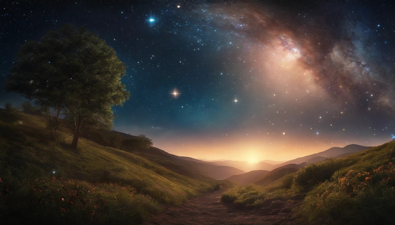 ((masterpiece)),((best quality)), 8k, high detailed, ultra-detailed, Step into a magical celestial realm with a starry sky tunnel, transporting you to a universe of wonder and awe((cosmic wonder), (interstellar journey), (ethereal ambiance))(endless rows of shimmering stars, nebulae painting the skies with ethereal colors, shooting stars streaking across the horizon, celestial bodies twinkling in the distance, a sense of infinite space and celestial beauty)