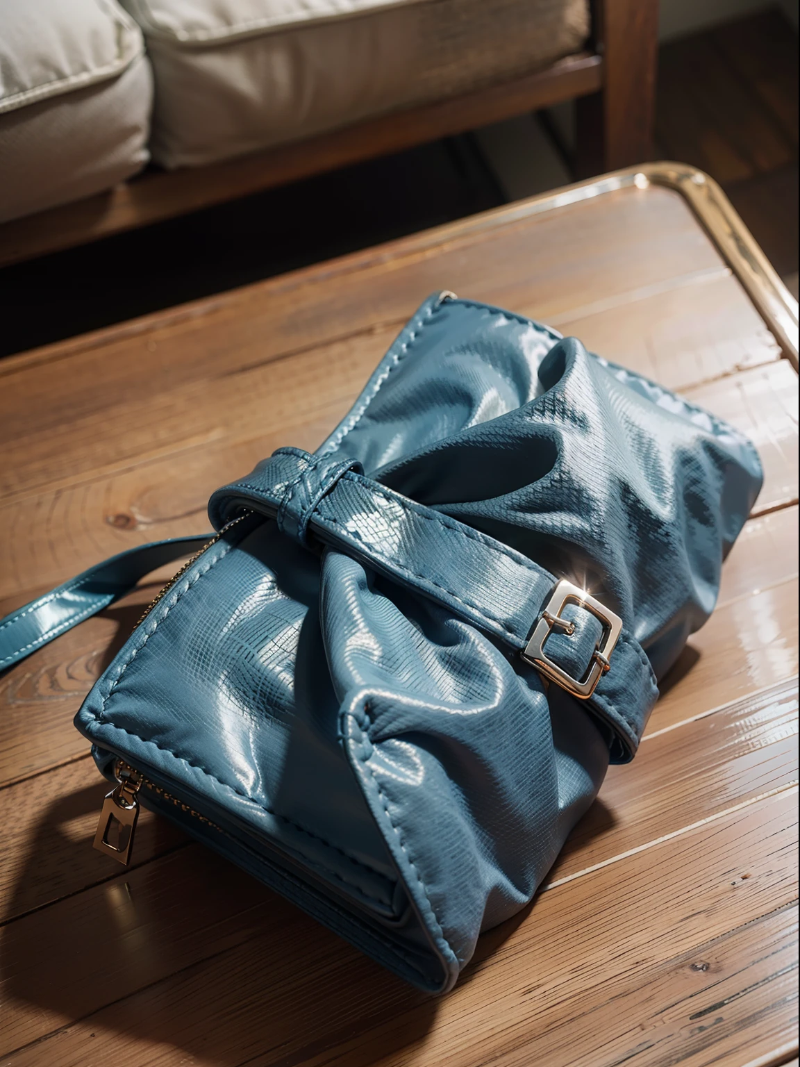 dusty blue purse,top view,jewelry,romantic,high quality,professional photo,minimalism