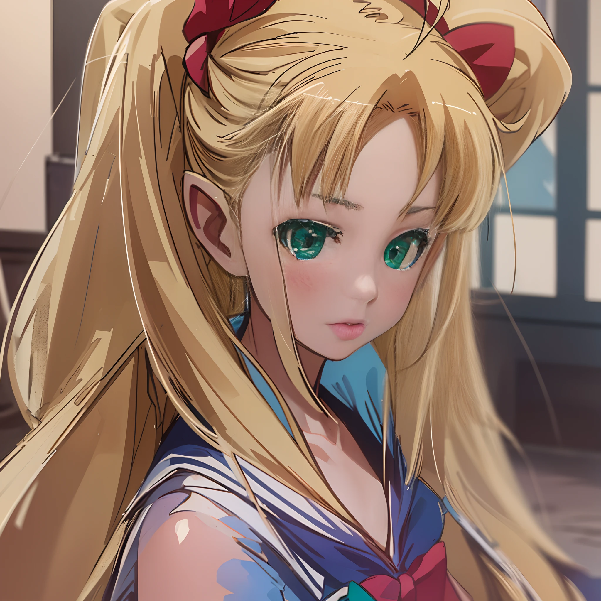 ((Masterpiece)), ((Best Quality)), (Ultra Detailed), ((Very Detailed)), 4K, (8K), Sailor Moon, Long Blonde Hair, Double Ponytail, Sailor Moon Aesthetic, Dream Core