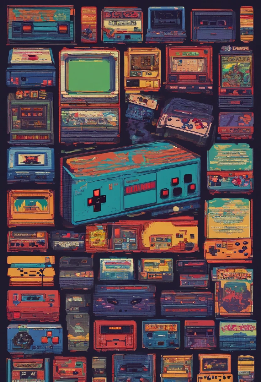 a boy playing,vintage gaming console, old, television, pixel art, retro colors, 8-bit graphics, childhood memories, button mashing, cartridge collection, retro gaming community, handheld gaming, old-school gaming, joystick controllers, iconic sound effects, scrolling backgrounds, pixelated characters, multiplayer battles, high score challenge, gaming tournaments, limited edition releases, classic game titles, nostalgic music tracks, gaming marathons. (best quality,4k,8k,highres,masterpiece:1.2),ultra-detailed,(realistic,photorealistic,photo-realistic:1.37), vivid colors, studio lighting.