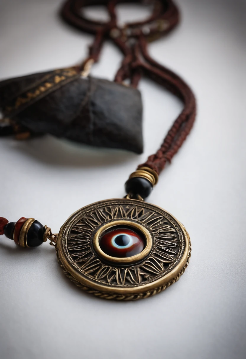 "En regardant dans votre main, You discover a mysterious object : A black leather necklace with Oudjat's eye, Sacred symbol of protection and power