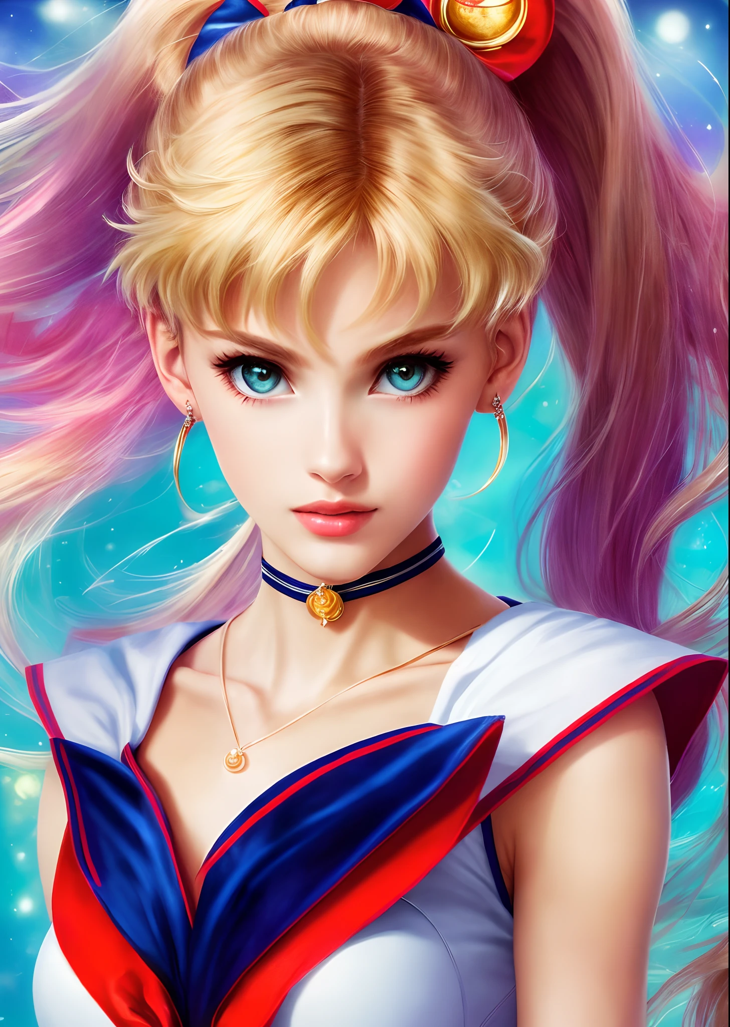 ((Masterpiece)), ((Best Quality)), (Ultra Detailed), ((Very Detailed)), 4K, (8K), Sailor Moon, Long Blonde Hair, Double Ponytail, Sailor Moon Aesthetic, Dream Core