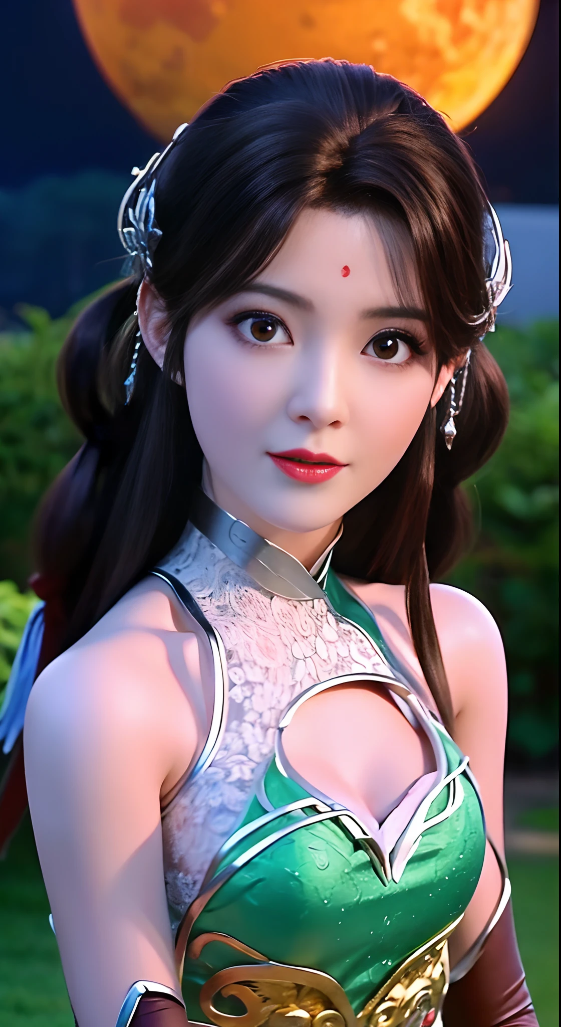 The moon is empty，The moon is like water，Sprinkle soil。On this beautiful Mid-Autumn Night，Fairy Chang'e quietly appeared，It's like a beautiful picture。

Chang'e fairy has an elegant posture，Skirt fluttering，It's like a fairy in the Moon Palace。her hair resembling a cascading waterfall，Sway with the wind，The beautiful face is like a full moon in the sky，Elegant and dignified。Her eyes are like stars，Shining with wisdom and mystery，It's unforgettable。

The festive atmosphere of the Mid-Autumn Festival is even stronger under the illumination of Chang'e fairy。Night sky，Kong Ming lanterns dotted with stars，Like stars in the sky，Have sex with the moon。People come together，Taste mooncakes，Share moments of reunion。Laughter echoed in the moonlight，Happiness knows no bounds。

On this beautiful Mid-Autumn Moon Night，The beautiful appearance of Chang'e fairy complements the beautiful festive atmosphere，It's like being in a fairyland-like world。May this wonderful time remain in people's hearts forever，Let everyone feel the warmth and beauty of the Mid-Autumn Festival。