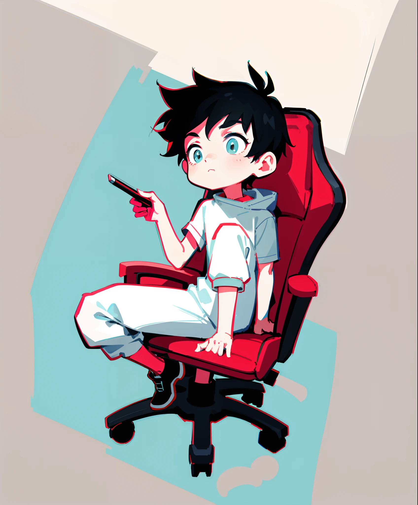 Coloring page of a boy sitting in a game chair, Standing drawings of characters