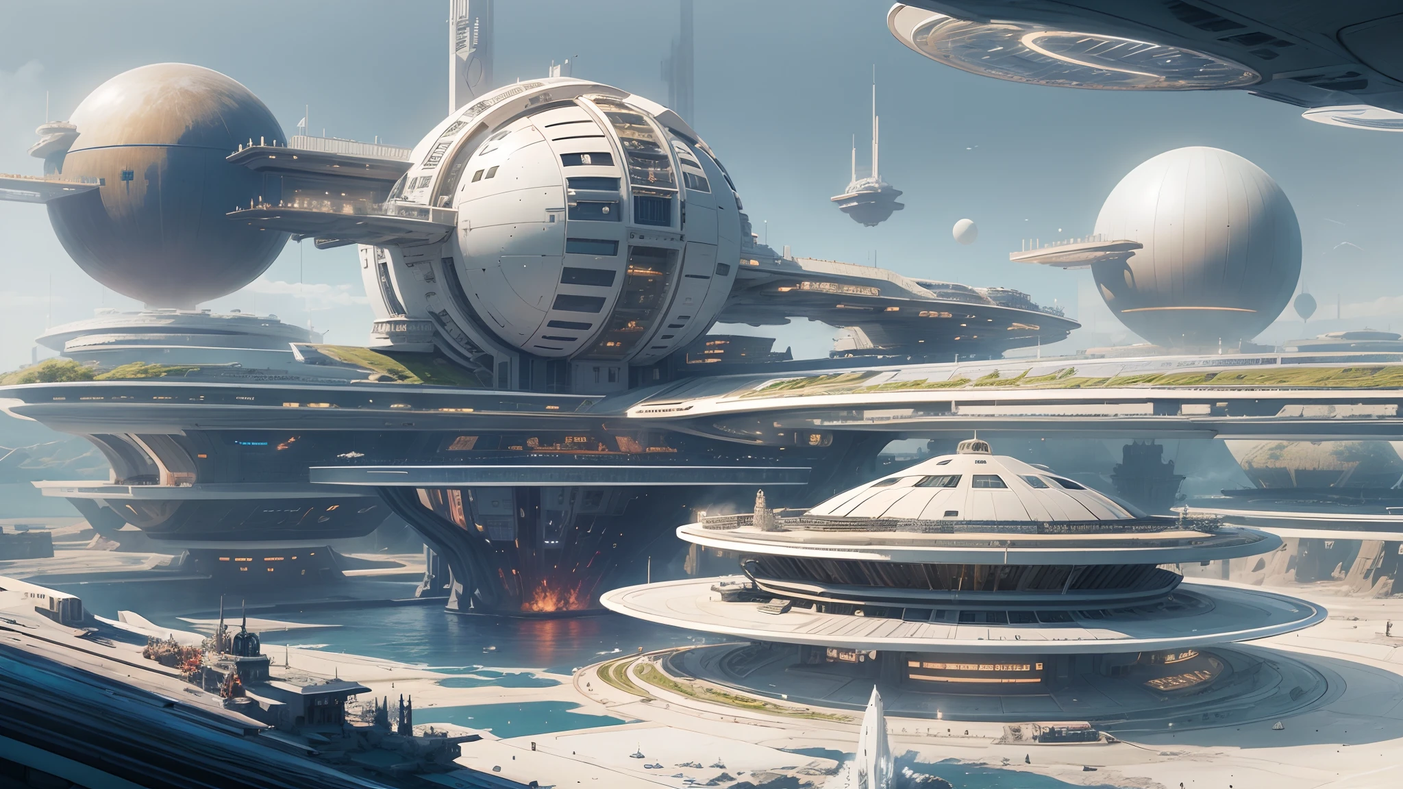 Interstellar，Interstellar voyage，Huge high-tech floating castle，futuristic space station