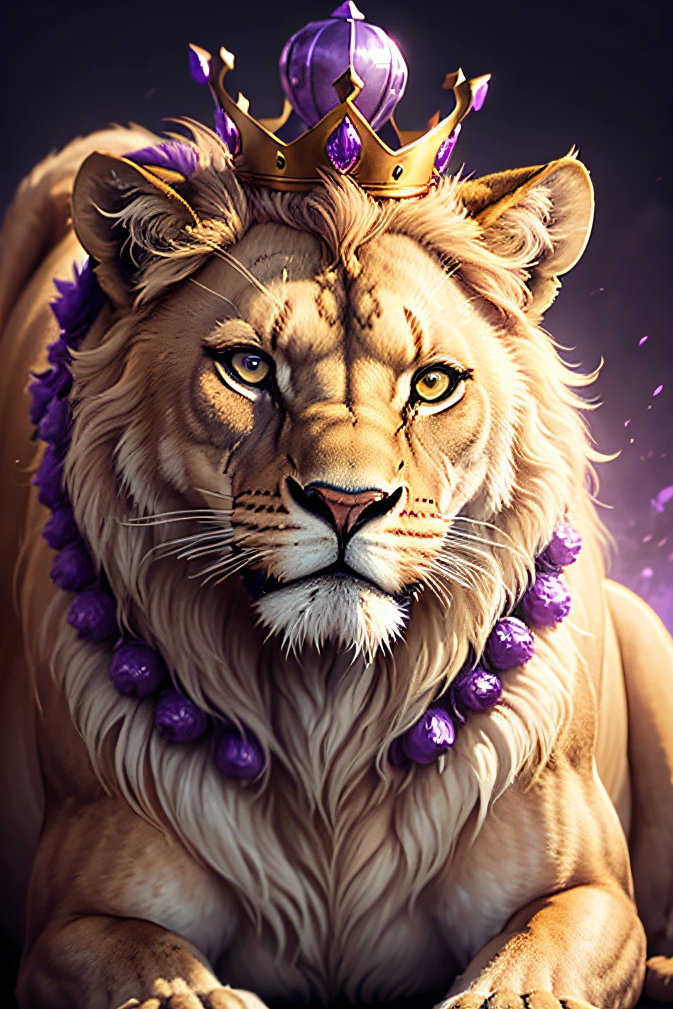 lioness with crown with purple image background