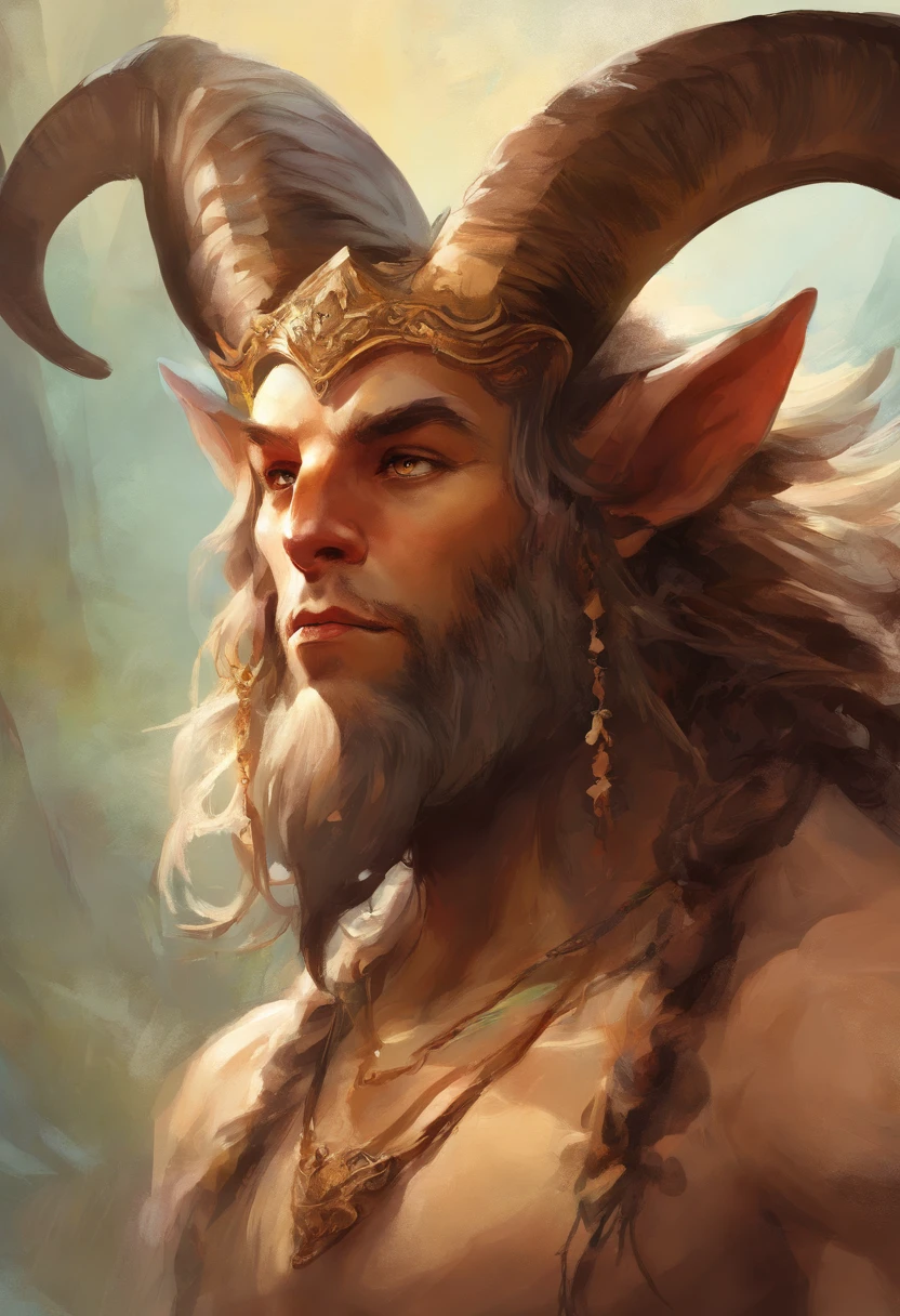 Satyr, male, Goat Horn head band, Hairy, unkempt, Holy robes, Human Face, Crazed, Crazy