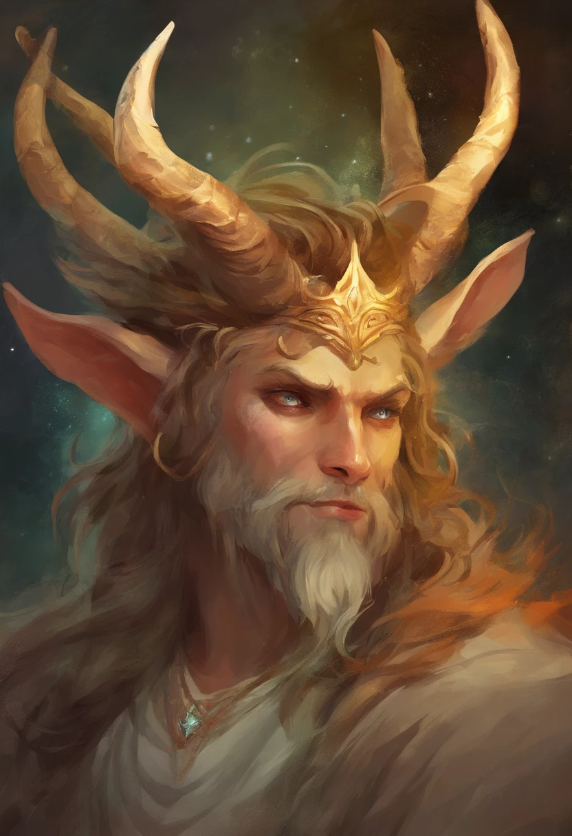 Satyr, male, Goat Horn head band, Hairy, unkempt, Holy robes, Human Face, Crazed, Crazy