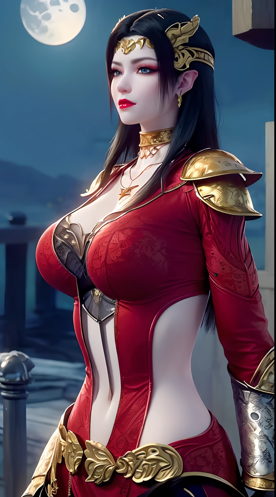 A BUSTY MILF, CLOSE UP UPPER BODY,SOLO,(BLACK STRAIGHT HAIR), (MASSIVE FAKE BOOBIES,CLEAVAGE TOP,MUSCULAR ABS:1.5), ((WEARING OUTFIT MECHA (LED RED,WHITE,BLACK SNINY),BIKINI:1.5)),(CURVY VOLUPTUOUS BODY SHAPE:1.5), (SWEAT BODYSKIN:1.5), (LOOKING AT VIEWER:1.6), (BACKGROUND FUTURISTIC SPACE STATION:1), (PHOTOREALSITIC:1.4), (ULTRA-DETAILLIERT), (TOP-QUALITY), (BEST SHADOWS), BRIGHT LIGHT IN ROOM, HYPER TEXTURE, (4X MSAA), ((UNREAL ENGINE 5 RENDER)), PHYSICALLY-BASED RENDERING, ULTRA HIGHT DEFINITION, 16K, 1080P.