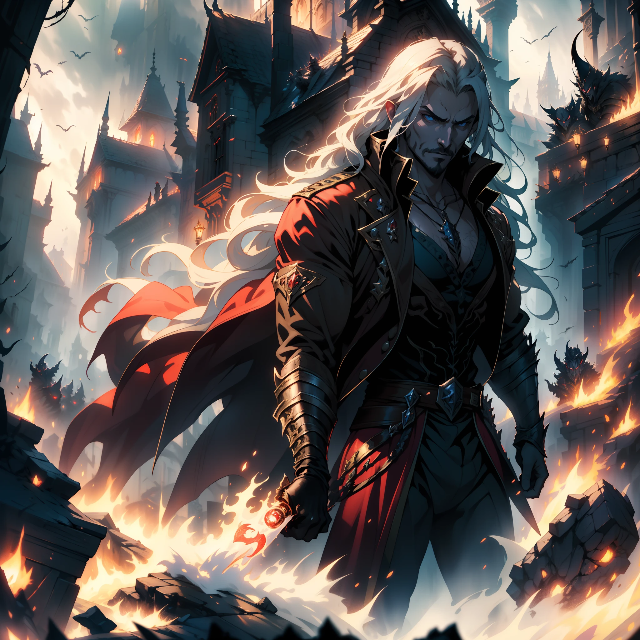Castlevania Lord of the shadows hyper realistic super detailed Dynamic shot master piece scene cinématique scènes  Epic Legendary Lord Dracula leading troops army of demons to battle sharp détails cinématique scènes movie Legendary