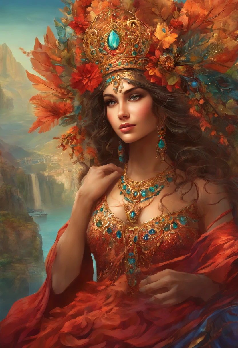 (Numerous award-winning masterpieces, With incredible detail, textures and maximum detail), (Full body standing image:1.8), (Parte superior do corpo para cima:0.3), (hyper realistic:1.4), (Realistic:1.3), (melhor qualidade de pele textura real), ((Araffe mulher cigana em vestido vermelho, Mulher mexicana bonita, mulher linda, mulher deslumbrante, mulher iraniana bonita, Rainha persa, mulher mexicana bronzeada bonita, flowing massive hair, linda mulher bonita, Beautiful India woman, Beautiful woman, long flowing medusa hair)), (finely detailed true circle Symmetrical emerald black eyes), (rosto bonito finamente desenhado), ((Victorian-era full-body red dress with delicate decorations: 1.8),(( uma bela mulher )), Bela, (leve sorriso), (lindos olhos coloridos cheios de alegria), dramatic light, vista majestosa, Brincos de vidro nas orelhas, (((dramatic photo))), (Full body standing image:1.8), (cabelo castanho), cabelo de longo, ((procura para cima)), ((olhando para baixo)), (Around her neck is a simple necklace of exquisite finish), ao fundo Sevilha, Espanha, altamente detalhado, ultra-realistic, detalhes intrincados, pintura (Artesanato), ((master part,melhor qualidade)), ((Cinematic light)), hyper realistic, fearsome, fantasia sombria, epic realistic,arte, (HDR:1.5), hiper detalhado, (Artee station:1.5), cinemactic, luzes quentes, Efeito de Luz, dramatic light, (detalhes intrincados:1.1), Antecedentes complexos, (Greg Rutkowski:0.8),32k ultra | | | | | | | | |,Ultra HD | | | | | | | | |
