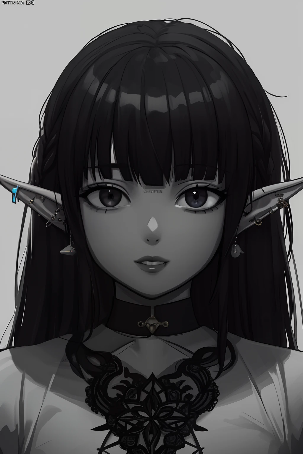 Masterpiece, high quality, (black skin tone:1.5), elf, fit, beautiful elf, sexy elf, female, portrait, piercings, virgin, black eyes, princess, Aesthetic, pixie cut, sunny day, CG shading, Unreal engine 5, Detailed, intricate