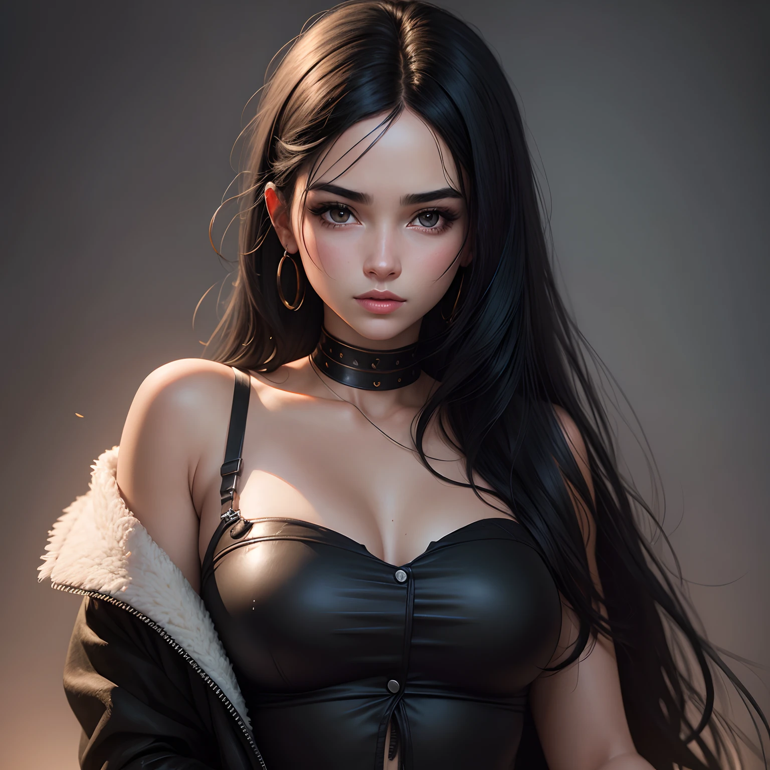 Hyper realistic portrait of a young woman with black hair