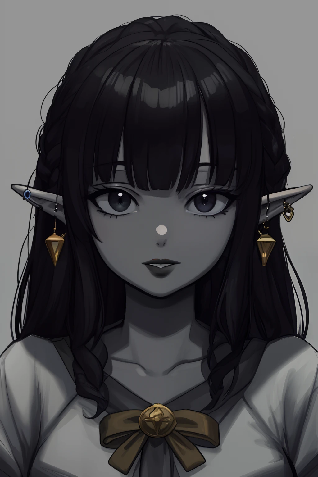 Masterpiece, high quality, (black skin tone:1.5), elf, fit, beautiful elf, sexy elf, female, portrait, piercings, virgin, black eyes, princess, Aesthetic, pixie cut, sunny day, CG shading, Unreal engine 5, Detailed, intricate