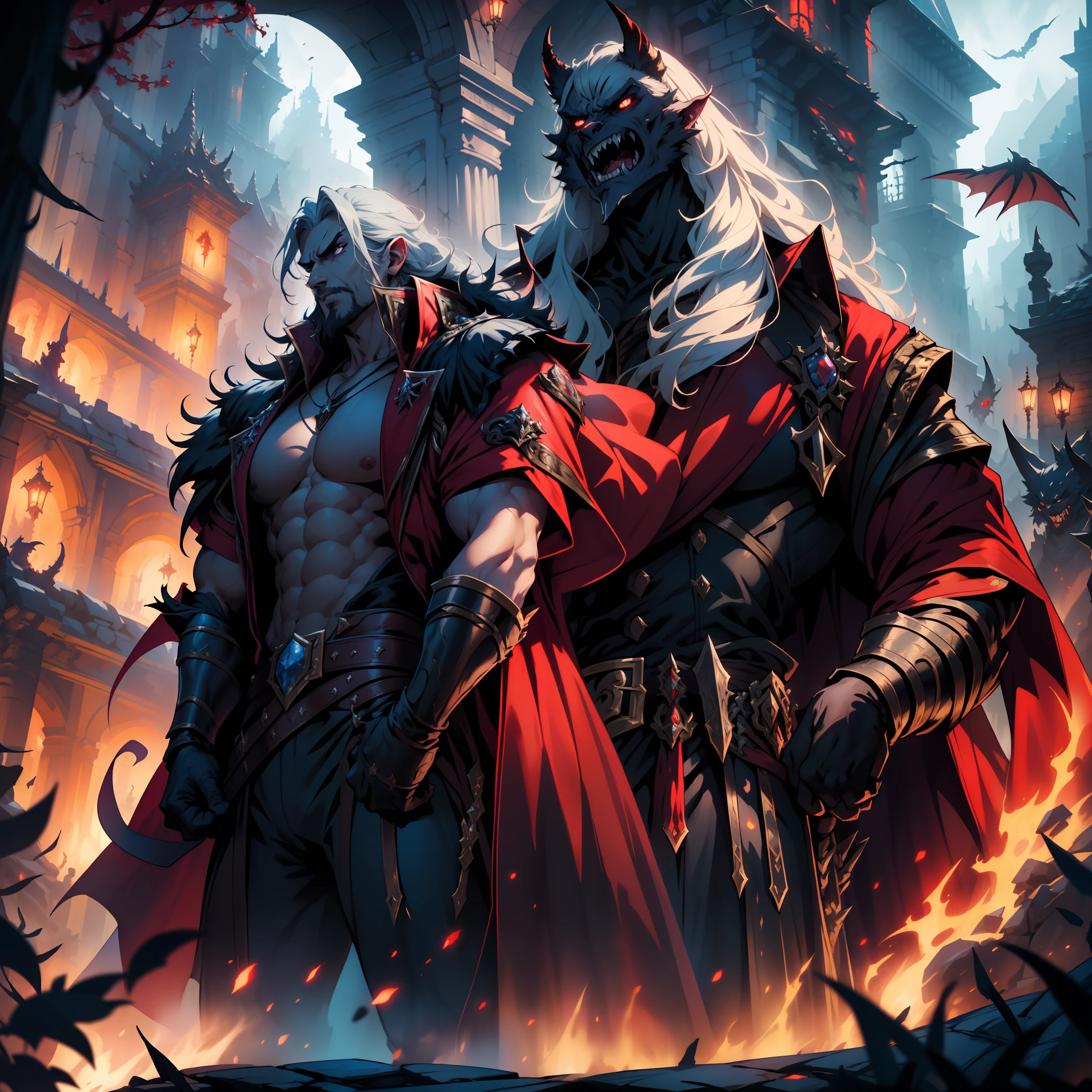 Castlevania Shadow Lord hyper realistic super detailed Dynamic shot masterpiece cinematic scene scenes movie Epic Legendary Lord Dracula leading troops armed with demons to fight sharp details cinematic scenes movie Epic Legendary a lot of demons gathered around Lord Dracula angry