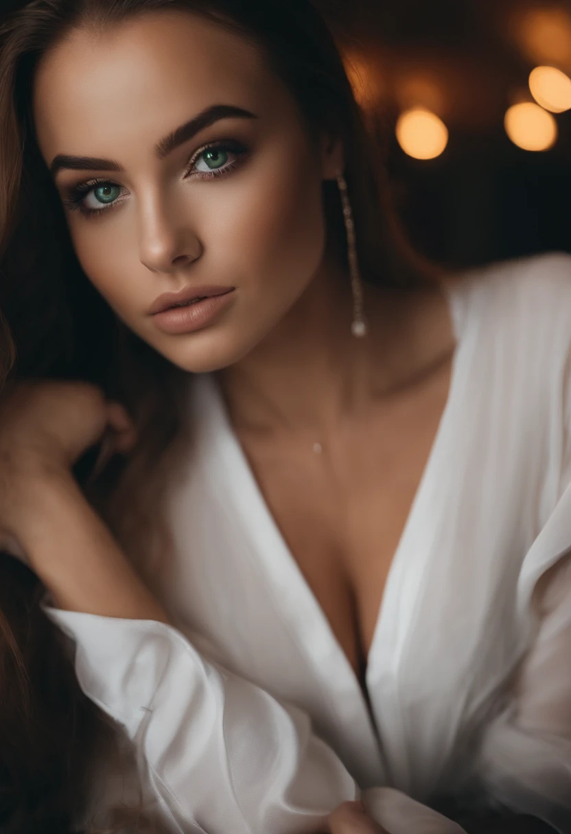 Femme arafed avec de gros seins, fille sexy aux yeux verts, Portrait Sophie Mudd, cheveux bruns et grands yeux, selfie of a young woman, Yeux de chambre, Violet Myers, sans maquillage, maquillage naturel, looking straight at camera, Visage avec Artgram, Maquillage subtil, Superbe photo du corps entier, piercing green eyes, Bel angle, fille mignonne, Image du corps entier, corps entier, Prise de vue du corps entier, brunette goddess, High detail, sexy pose, night club, parti, amusement