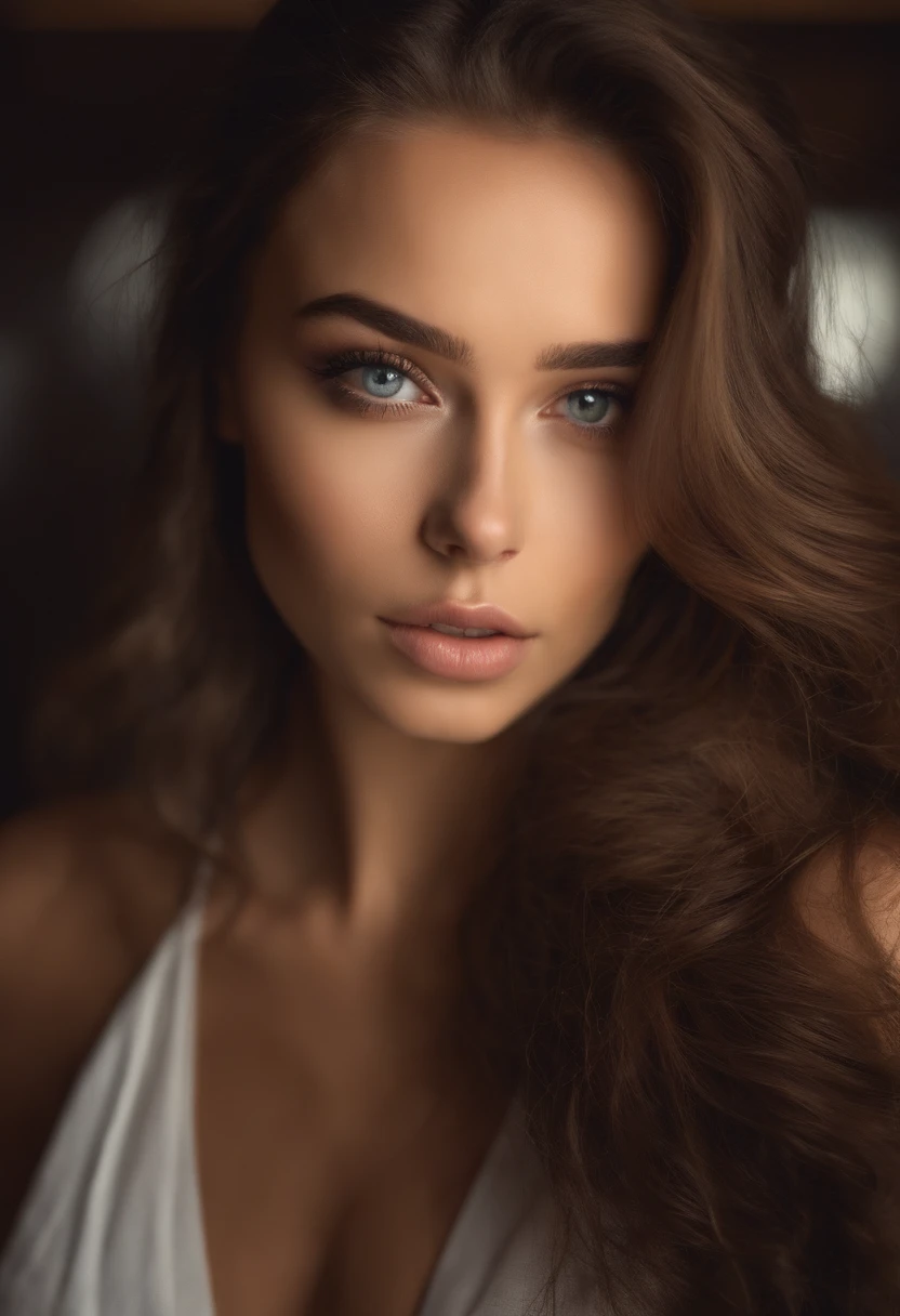 Femme arafed avec de gros seins, fille sexy aux yeux verts, Portrait Sophie Mudd, cheveux bruns et grands yeux, selfie of a young woman, Yeux de chambre, Violet Myers, sans maquillage, maquillage naturel, looking straight at camera, Visage avec Artgram, Maquillage subtil, Superbe photo du corps entier, piercing green eyes, Bel angle, fille mignonne, Image du corps entier, corps entier, Prise de vue du corps entier, brunette goddess, High detail, sexy pose, night club, parti, amusement