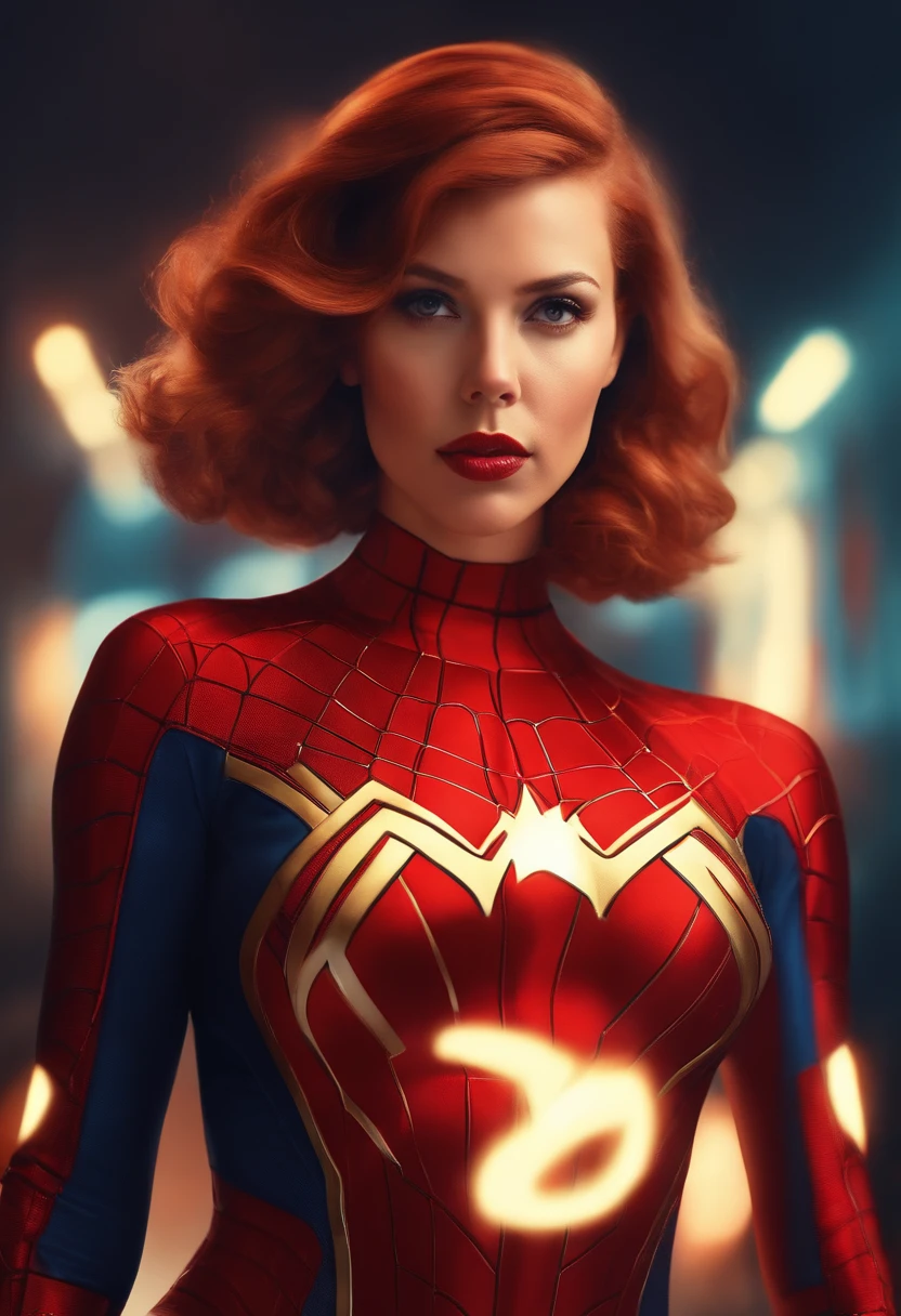 beautiful photo of scarlett johanssen, wearing a spideman costume, A stunning intricate full color photo of (sks woman:1), epic character composition, by ilya kuvshinov, alessio albi, nina masic, sharp focus, natural lighting, subsurface scattering, f2, 35mm, film grain, full body