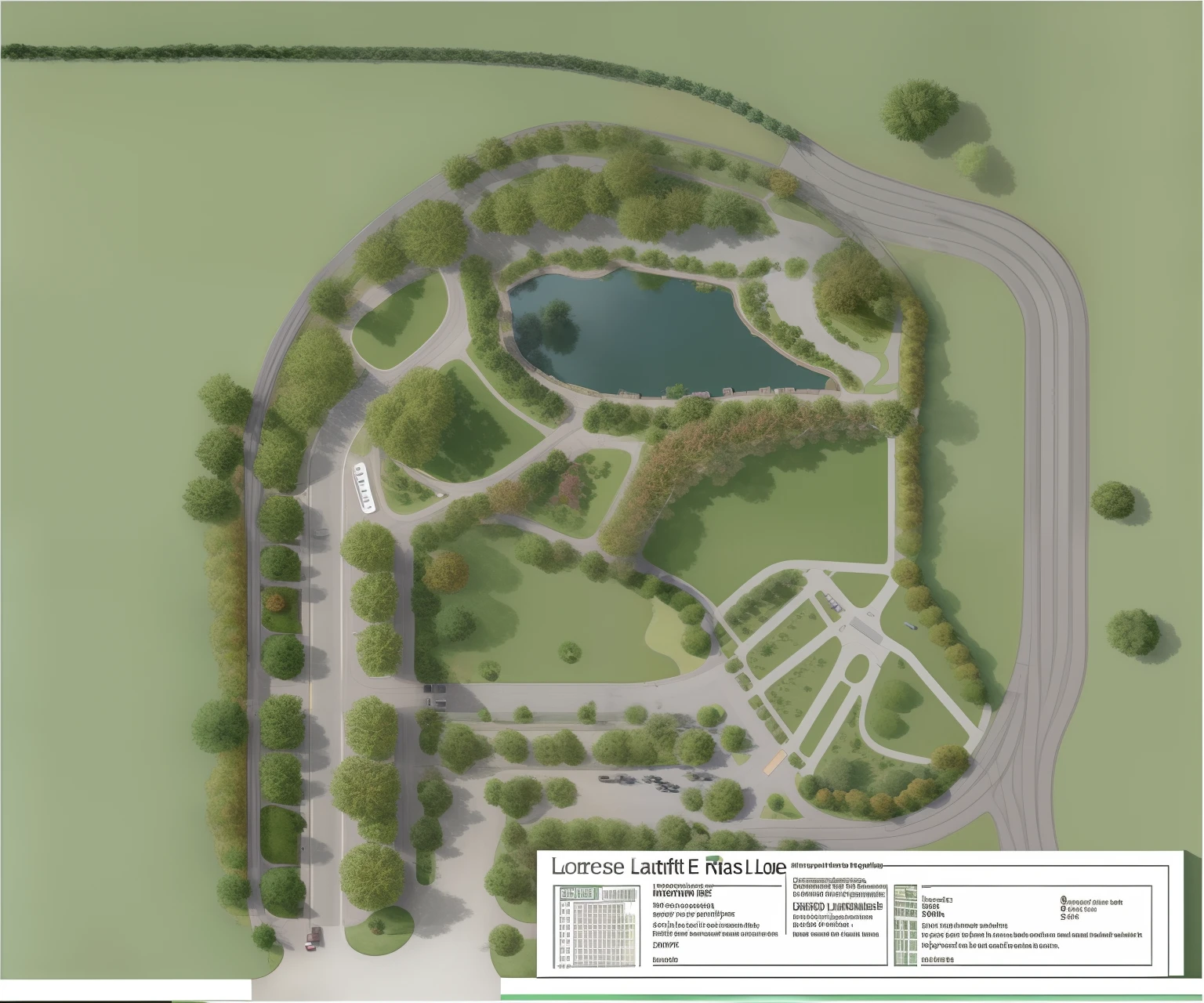 motel , traffic routes, landscape lake, landscape design, landscape architecture, green trees, landscape ground