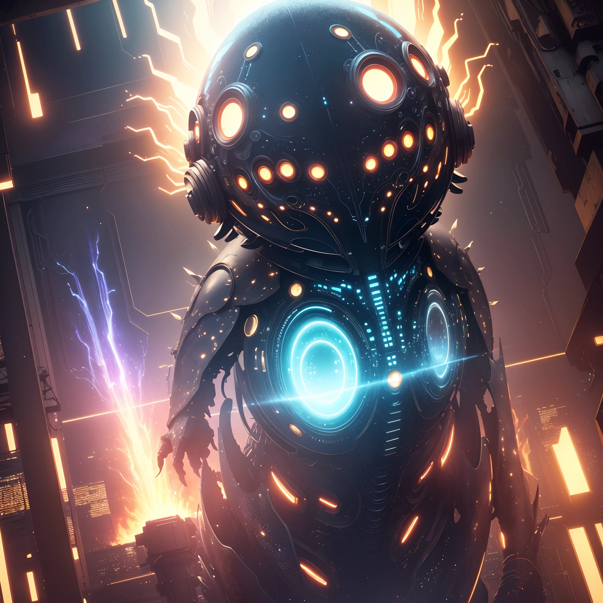 (best quality,4k,8k,highres,masterpiece:1.2),ultra-detailed,(realistic,photorealistic,photo-realistic:1.37),Mysterious scifi monster,fractal art,astropunk,alien creature,extraterrestrial being,giant tentacles,holographic interactions,luminescent eyes,cosmic energy,otherworldly environment,mechanical appendages,interdimensional portal,organic synthesis,glowing patterns,neon colors,artificial intelligence,advanced technology,scientific experiments,cybernetic enhancements,fiery explosions,ethereal presence,enigmatic presence,abstract shapes,mind-bending visuals,dark and mysterious atmosphere,transcendent energy,glitch effects,dystopian cityscape,cosmic debris,hyperrealistic details,dynamic composition,cosmic horror,uncanny textures,interstellar travel,unknown origins,intriguing narrative,unseen dimensions,parallel universes,post-human evolution,limitless possibilities