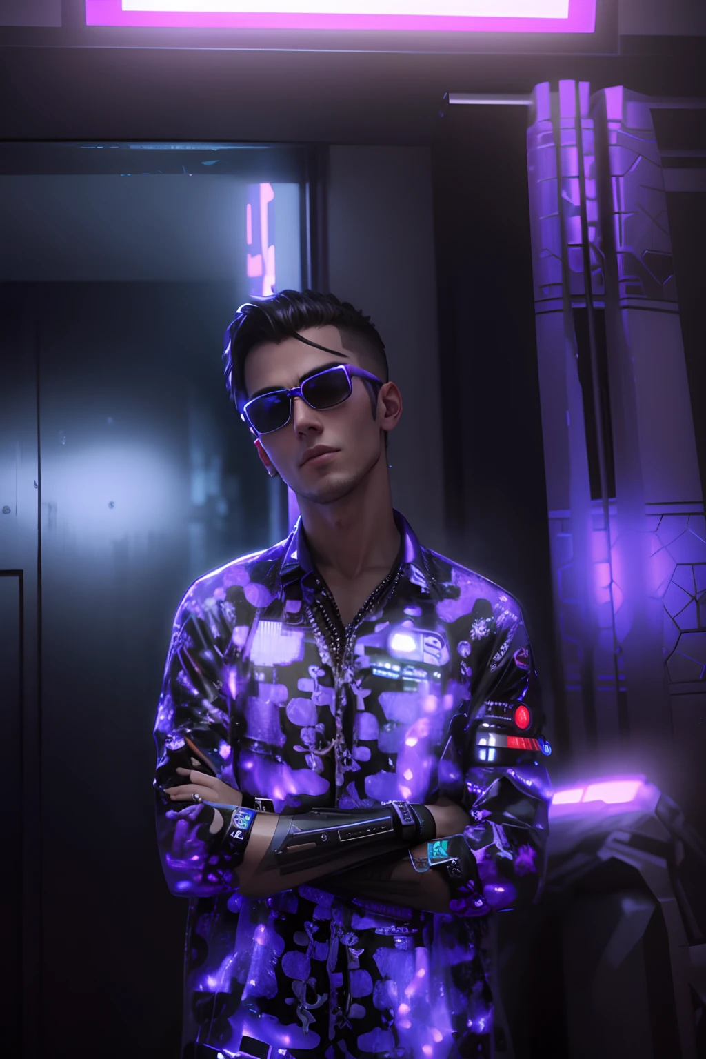 Change background cyberpunk, handsome boy, realistic, ultra realistic, 8k