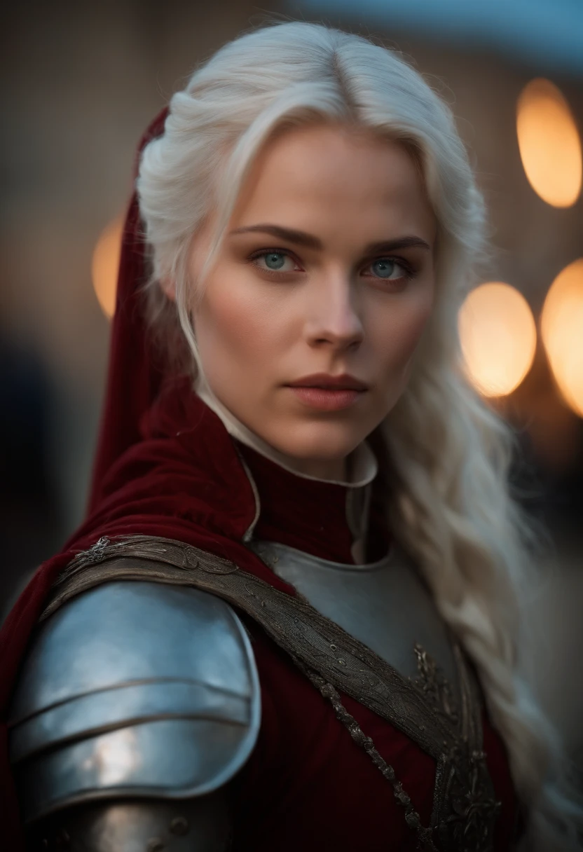 (((a deep reddish wound crosses her left cheek))) fair complexion, woman around 19 years old, natural white hair, distinctive green eyes, wearing armor, slender and graceful, beautiful, candlelight in a medieval setting, ultra sharp focus, realistic shot, medieval armor, blue colors (scar:1.4)