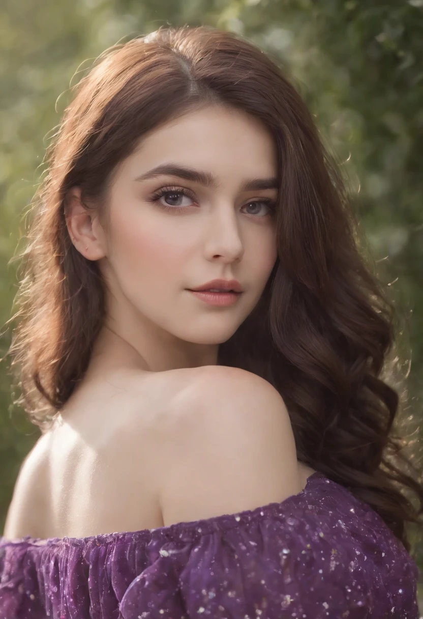 Pieza maestra, La mejor calidad, Ultra detallado, 插圖, , , 1girl,solo, Cuerpo de la imagen, flor, Mirando al espectador, , , purple eyes, ojos de joya, Ojos extremadamente detallados, Cara extremadamente detallada,, , estrella (Cielo), constellation, Purple Energy, barandilla, Meteoro, caliente --auto
