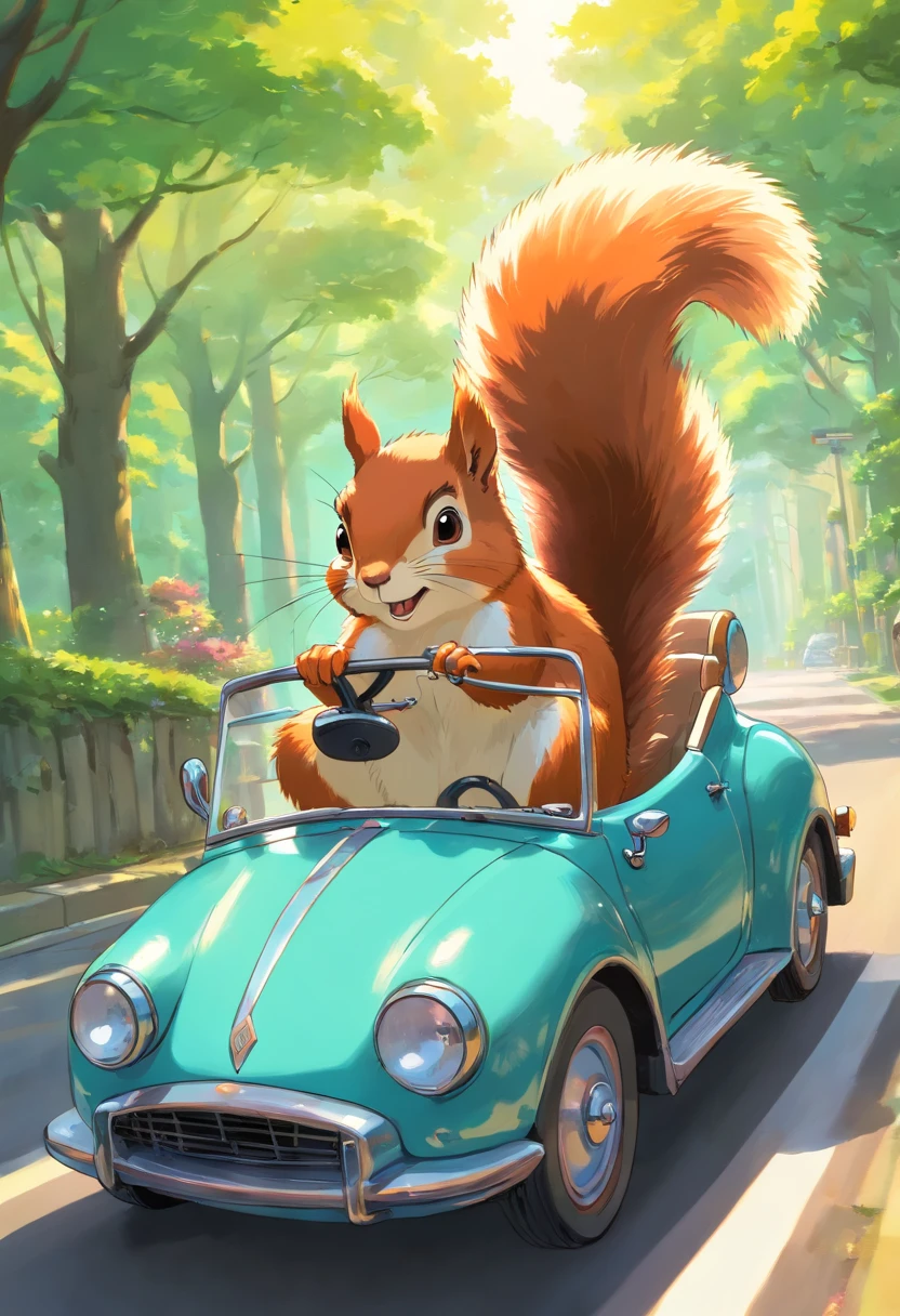 A squirrel driving a car