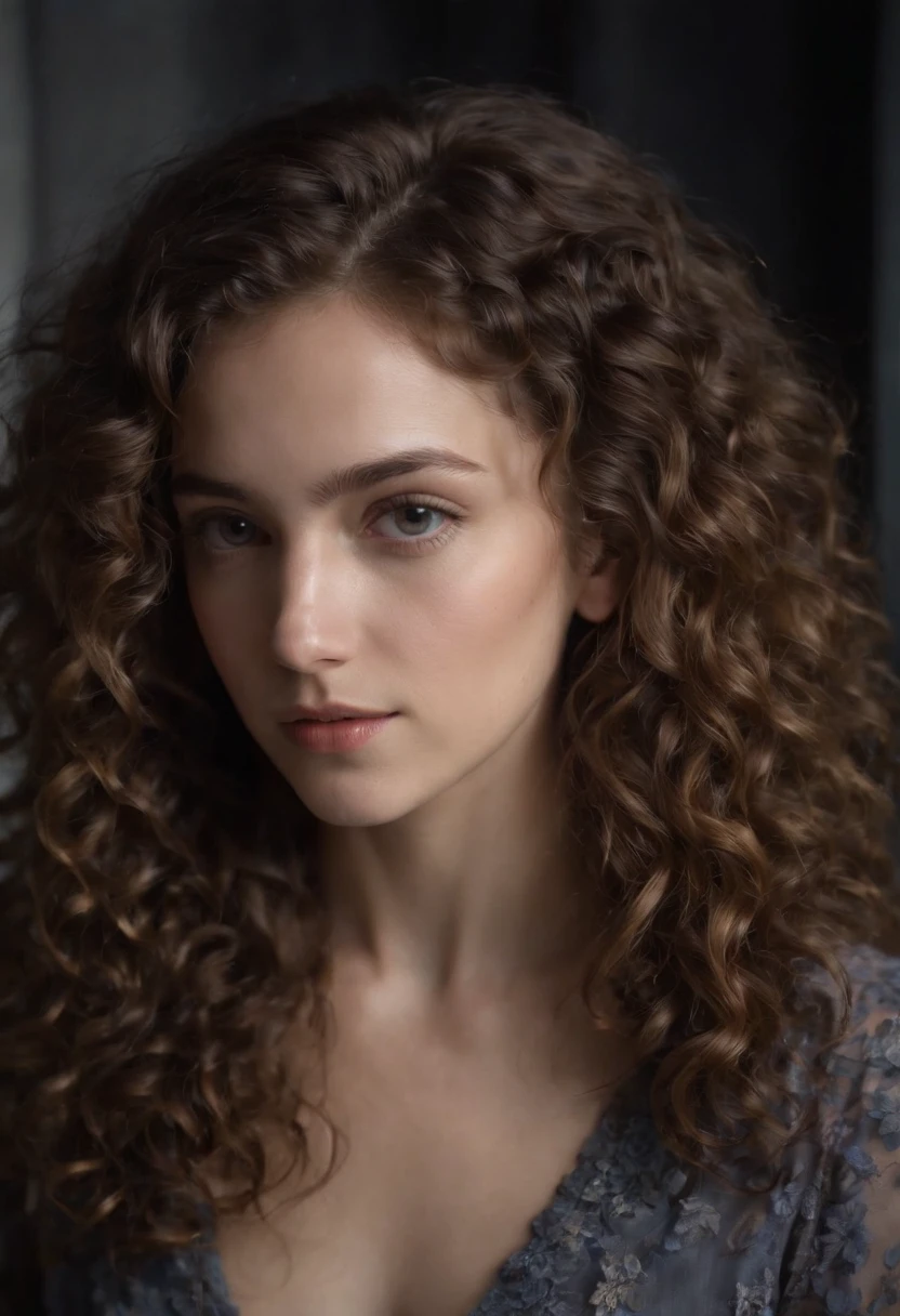 1girl,curly hair,in the dark,deep shadow