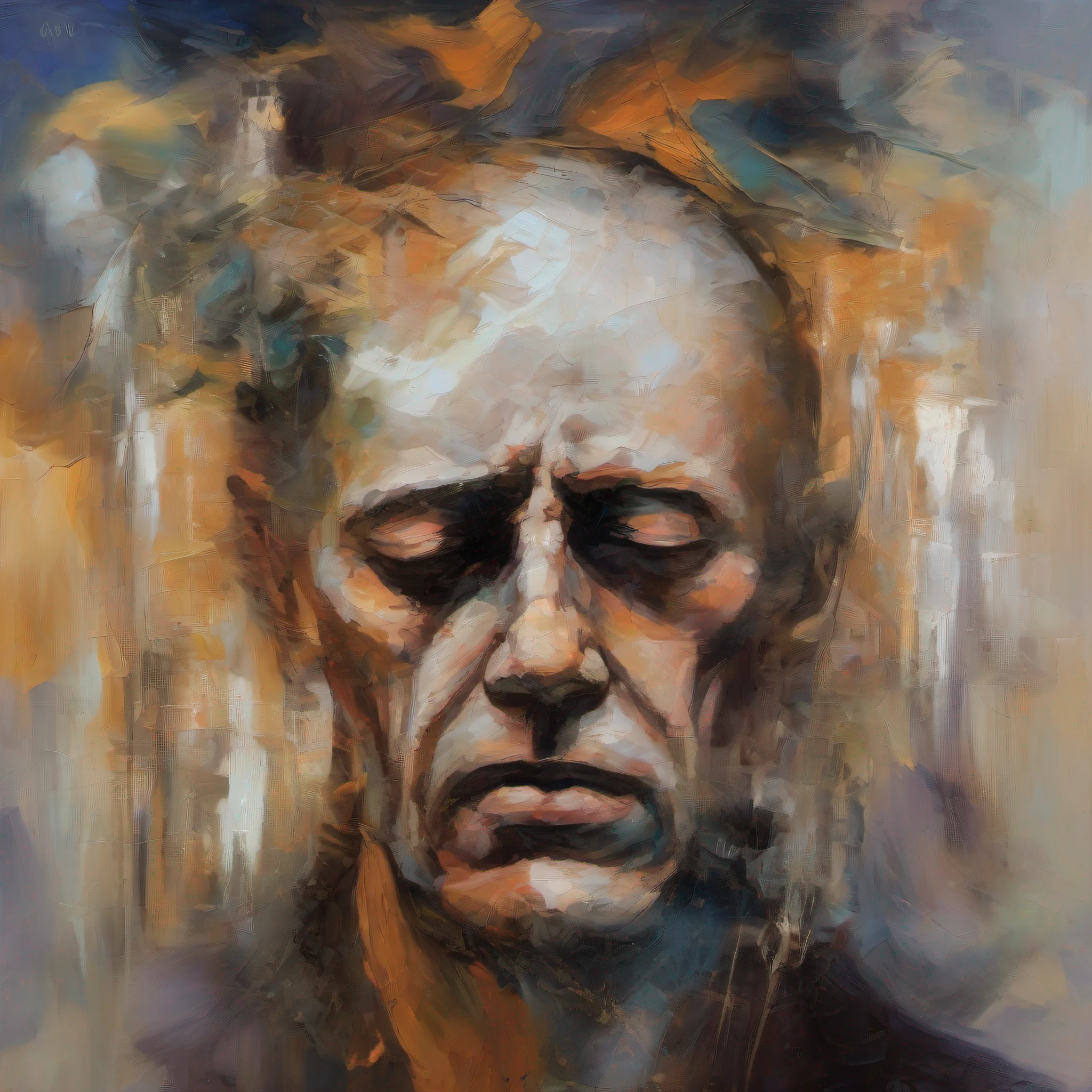 The sadness of a man who realizes that he will die abstract oil painting