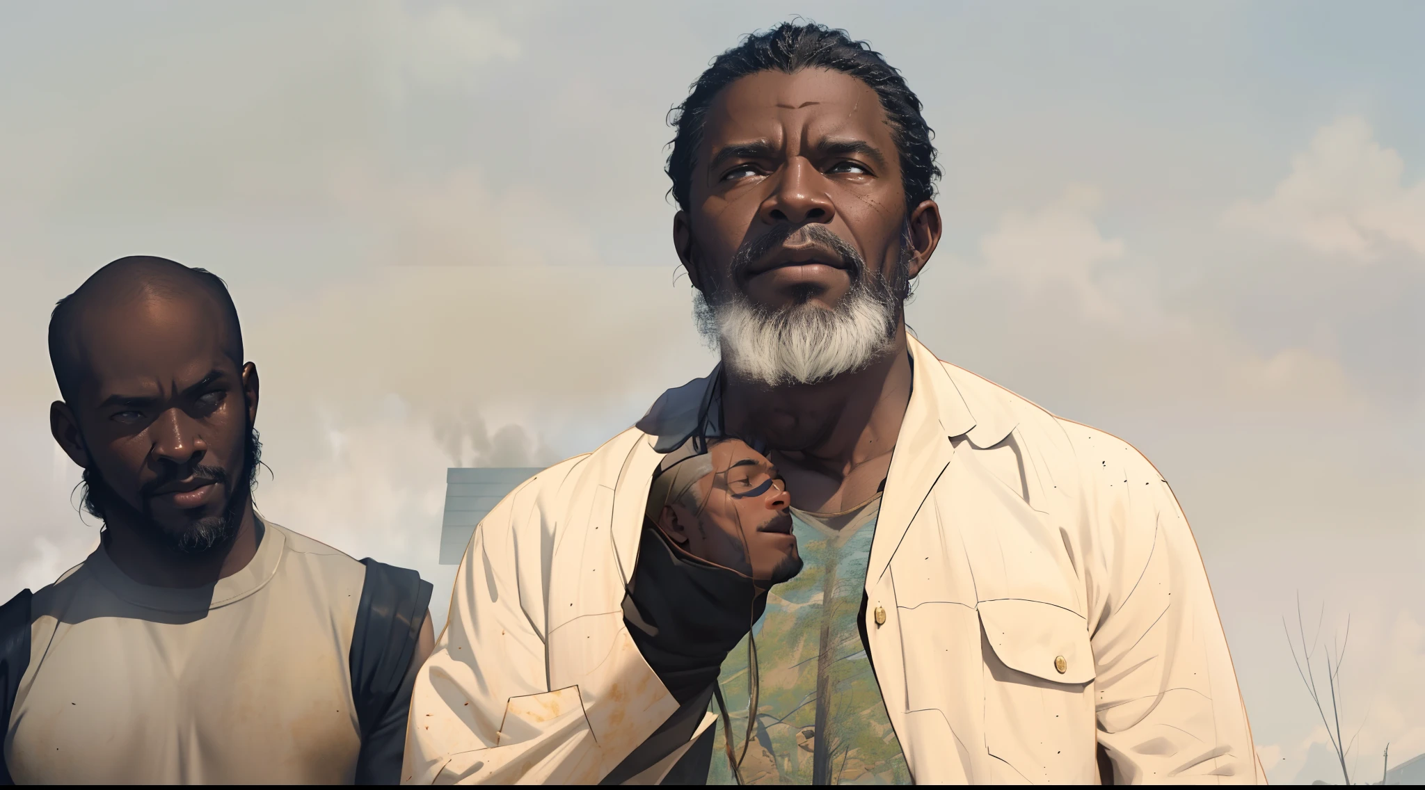 two black men standing next to each other, still from a live action , still from the moviem still dnd, screenshot from a movie, stiage from the movie, still frlive action movie, 2 0 2 1 cinem4 k framegrab, film promotional still, shot from movie, cartoon, comic