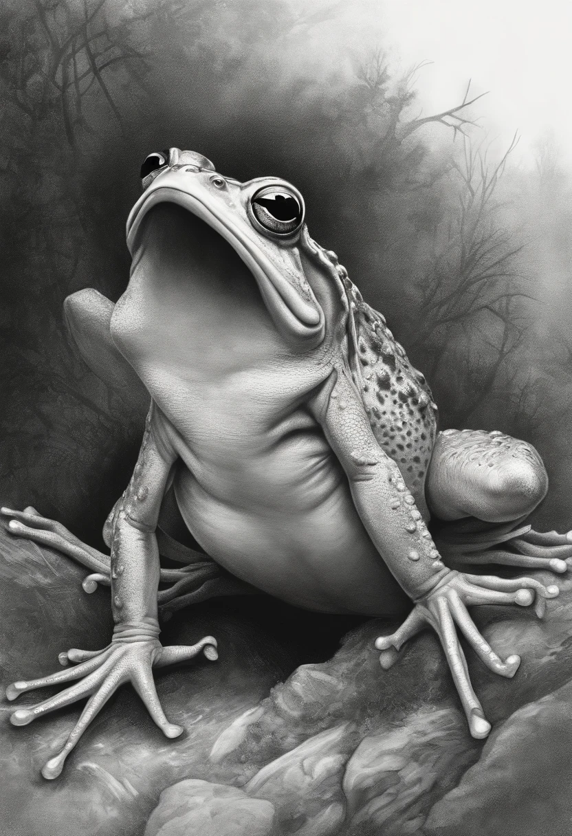a drawing of a frog with its mouth open and its legs spread, highly detailed creature, very detailed toad, detailed creature, realistic creature concept, frog - elephant creature, highly detailed illustration, frogzilla creature, overwhelming depth and detail, award winning creature portrait, (extremely detailed, highly detailed illustration.”, creature design, high detail illustration, high detailed illustration, rendered illustration